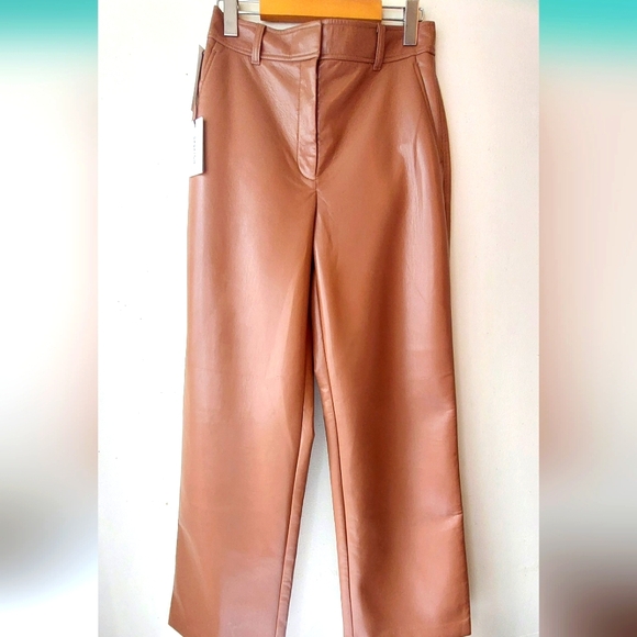 Aritzia Babaton Brown Vegan Leather Pants  NWT - Picture 1 of 8